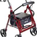 Drive Medical 795BU Duet Dual Function Transport Wheelchair Rollator Rolling Walker, Burgundy, Comfortable Padded Seat, Carry Pouch for Added Privacy and Security of Personal Items