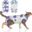 DENTRUN Cat Surgery Recovery Suit Female Male Soft Onesie, Kitten Surgical Collar Cone Alternative Shirt, Abdominal Wounds Anti-Licking Pajama for Small Pets Spay, Cat Body Suit Post Surgery (XL, Purple)