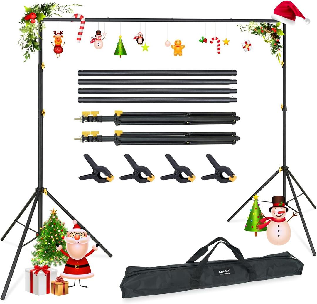 LINCO Lincostore Backdrop Support Stand Kit 10x6.5ft Adjustable Photography Studio Photo Background Support System with Carrying Bag for Green Screen Muslin, 4171, 10ft Wide 6.5ft High