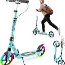 Scooter for Ages 8+ Teens and Adults Kick Scooter Foldable with Double Braking System Bells Adjustable Handlebars Kickstand Max Load 220 LBS 8" Big Wheels (blue)