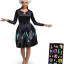 Disney Little Mermaid Ursula Costume for Women - Bundle with Ursula Dress with Matching Wig Plus Stickers | Little Mermaid Size Medium Halloween Costume for Adult Women