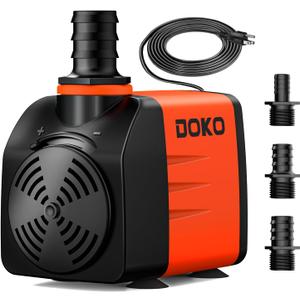 DOKO 480GPH Submersible Water Pump, Fountain Water Pump with 6FT Power Cord and 3 Nozzles, 35W, Ultra Quiet Pond Pumps for Pond Aquarium Fountain Waterfall Fish Tank Hydroponic Statuary