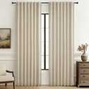 Natural Melange Linen Semi Sheer Curtains & Drapes 84 Inch Length 2 Panels Set for Living Room,Warm Beige Pleated Light Filtering Thick Cortinas Para Sala Privacy Window Burg Decor 52"Wx84"L,Tiebacks
