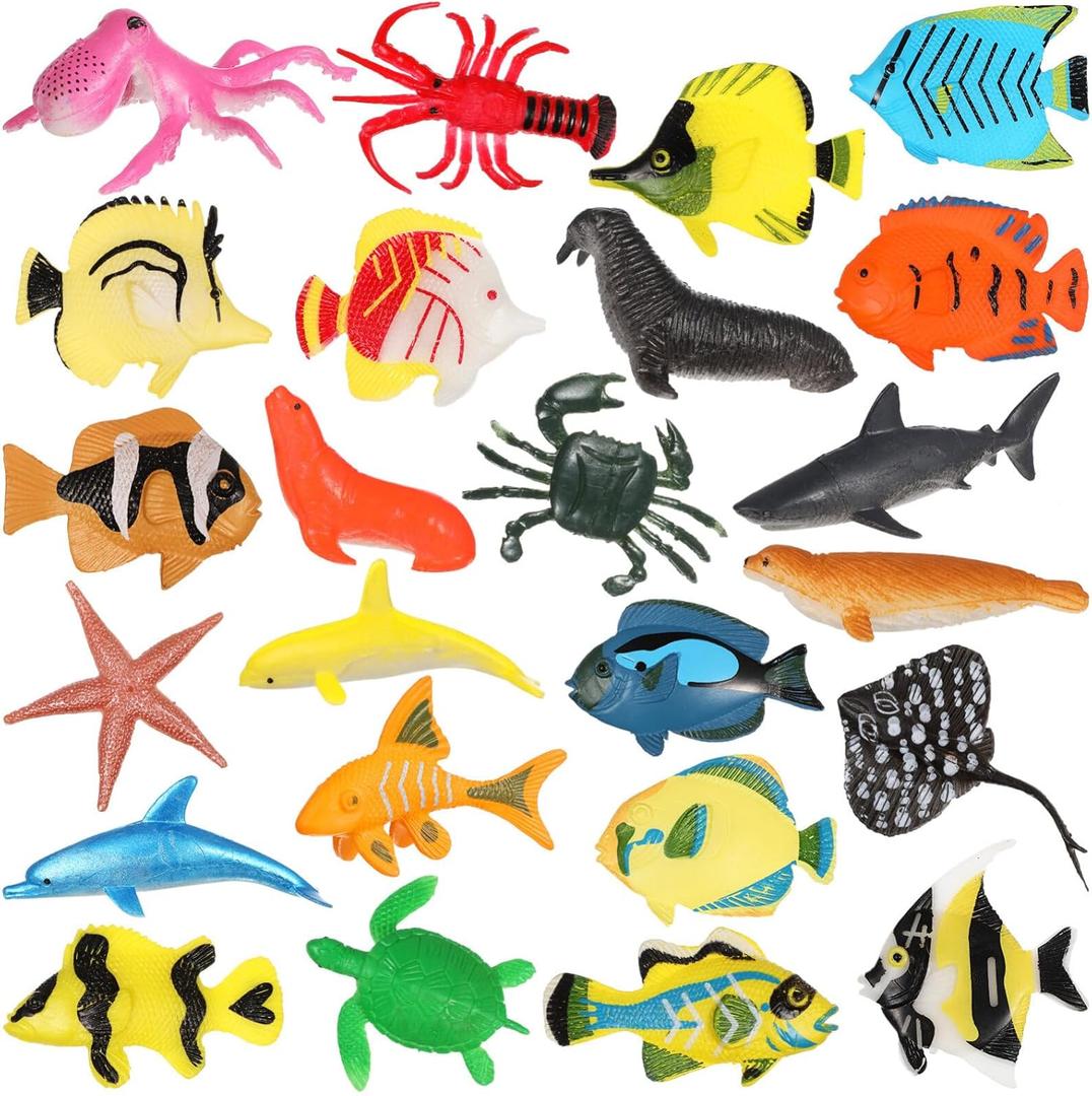 NUOBESTY 24Pcs Tropical Fish Model Set Realistic Ocean Animals Figures Plastic Sea Creatures for Fish Tank Decorations and Bath Toys
