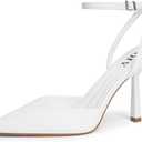 QIY Closed Toe Ankle Strap Heels Women Pumps Pointed Toe Heeled Sandals for Women Stiletto Wedding Dress Shoes, Size 7