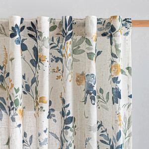 MYSKY HOME Linen Floral Curtains 63 inches Long 2 Panels Set for Bedroom Light Filtering Privacy Protect Farmhouse Style Decorative Drapes Back Tab for Home,50" Wide Each Panel, Yellow and Blue
