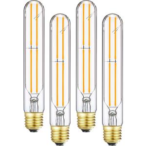 E26 Tubular Led Bulbs,Dimmable T10 Led Light Bulbs 6W Equal 60 Watt,2700K Warm White,Long Edison Led Bulb,600lm,T10 Clear Glass Bulb 7.3 in Led,4Pack.