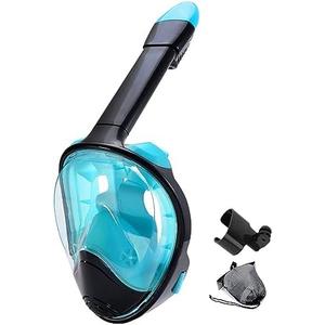 Full Face Snorkel Mask Snorkeling with Camera Mount 180 Degree Panoramic View Anti-Fog Anti-Leak Snorkeling Set for Adult Kids