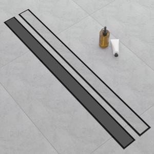 Linear Shower Drain, 48 Inch Matte Black 304 Stainless Steel Shower Drain with Tile Insert Panels, Long Rectangle Shower Floor Drain with Adjustable Feet, Hair Catcher, Fits Bathroom, Balcony