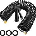 Pangda 75 Ft x 3/8'' Coil Garden Hose EVA Recoil Garden Self Coiling Expanding Water Hose with 6 Function Spray Nozzle Universal 3/4'' Brass Connector Fitting for Outdoor Yard(Black)