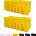 Table Cover and Table Skirt One-Piece for Folding Tables, 6FT Spandex Fitted Tablecloth with Ruffles Skirt for Weddings, Banquets, Parties, Vendors (Yellow 2Pack)