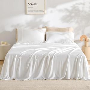 GOKOTTA King Size Bed Sheets 4 Pieces, 100% FSC Certified Rayon Derived from Bamboo, Cooling Sheets for Hot Sleepers-Luxury & Silky Soft Sheets,Deep Pocket 16" Fitted Sheet with Elastic Corner Straps