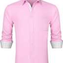 HISDERN Mens Dress Shirts Long Sleeve Button Down Casual Shirts for Men Inner Contrast Formal Business Tuxedo Wedding Shirt (Pink)