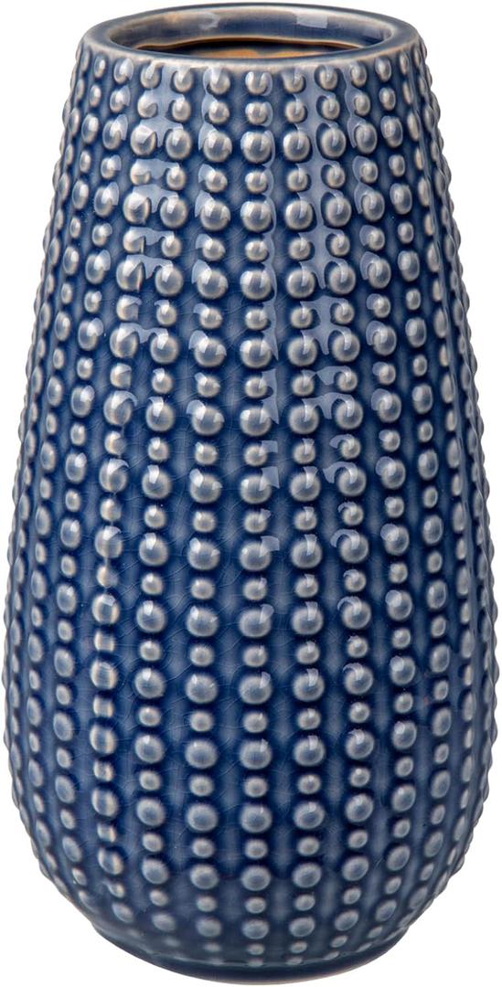 Blue Ceramic Vases for Flowers, Boho Flower Vase for Home Decor, Farmhouse Distressed Decorative Vases for Pampas Grass, Mantel, Shelf, Living Room, Table Decoration (Style 1)