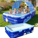 Inflatable Pool with Canopy for Adults, 118" x 69" Extra Large Blow Up Pool for Family Kids, Thickened Swimming Pool for Backyard Patio, 3-4 Mins Fast Inflation Pump Included, Duo-Tone, 118.2×69×22