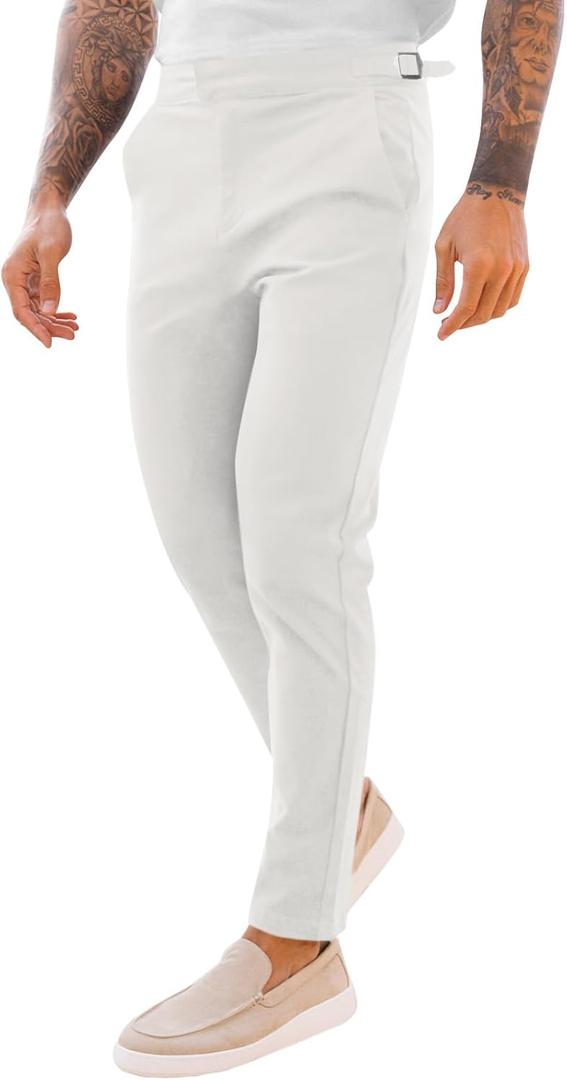 PASLTER Mens Chinos Pants Slim Fit Stretch Flat-Front Skinny Dress Suit Pants Cotton Slacks (38, White)
