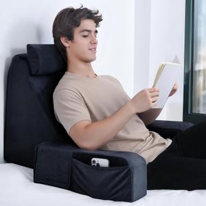 ENITYA Reading Pillow for Sitting in Bed Adult, 21" Large Back Pillow for Sitting up, Bed Rest Pillows for Reclining/Watching TV/Reading/Gaming/Resting in Couch or Floor, Black (Large(Above 5'10"))