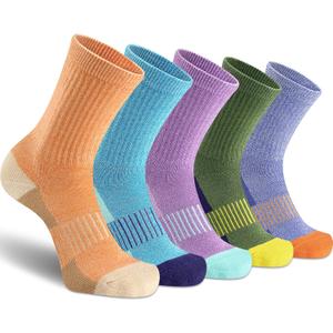 Gonii Women Socks Hiking Running Thick Cushion Athletic Crew Socks 5-Pair, Size 5-9