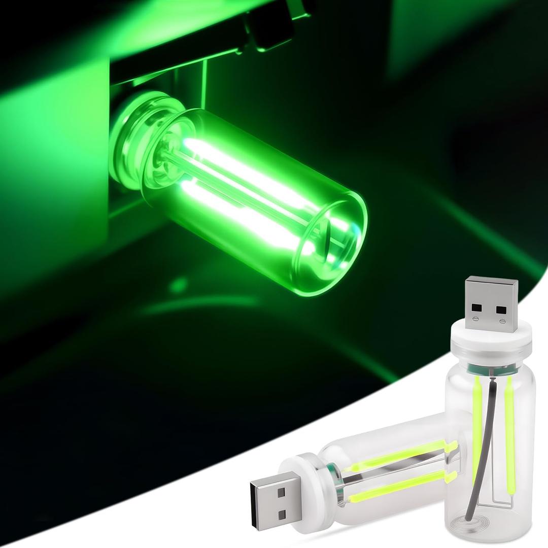 2PCS USB Lights for Car, Touch Dimmable Retro Car Lamp Interior LED Ambient Lighting, Portable Mini Glass Bottle LED Bulb Night Light for Vehicle Bedroom Hallway Camping Holiday Decoration (Green)