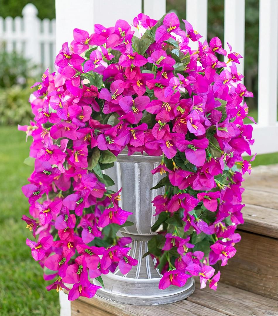HyeFlora Bougainvillea Artificial Hanging Flowers Plants for Outdoors Decoration, 2pcs Purple Fake Flowers Silk Bougainvillea Vines Realistic UV Resistant Faux Flowers for Outdoor Planters Patio Urn