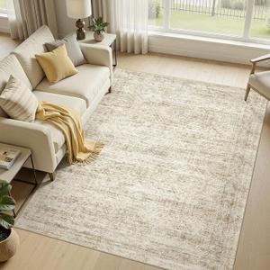 cotiled Large Area Rugs for Living Room 5x7, Machine Washable Rugs with Non Slip Backing Modern Neutral Abstract Rugs Stain Resistant Distressed Carpets for Home Office Decor (5x7 Beige/Brown)