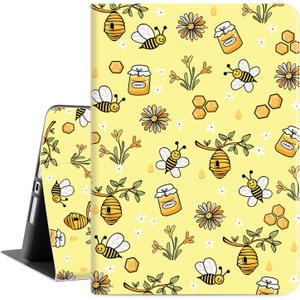 Vimorco Hybrid Case for iPad 9th/8th/7th Generation 10.2 inch 2021/2020/2019 Released, Soft Rubber Cover with Folio Shell, Multi-Angle View Adjustable Stand Auto Wake/Sleep, Yellow Bees (No Pencil Holder Style)