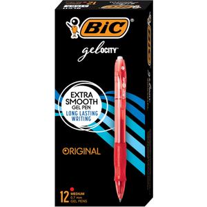 BIC Gel-ocity Original Retractable Gel Pen, Medium Point (0.7 mm), Red, 12-Count, Pack of 12