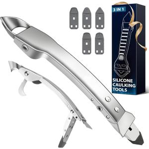 Stainless Steel Caulking Tools Kit: 4 in 1 Silicone Grout Remover Sealant Removal Scraper - Easy Caulk Finishing Smoother Applicator Set Bathroom Shower Window Kitchen Joint Tile Corner Tub Mens Gift