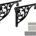2 Pack 8 Inch Shelf Brackets, Black Shelf Brackets,Metal Bracket for Shelves Ornate Heavy Duty Decorative Wall Brackets for Shelves (2, Black)
