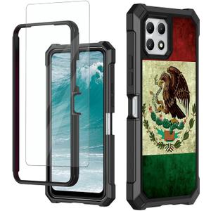 Rossy for T-Mobile REVVL 7 5G Phone Case with Tempered Glass Screen Protector Heavy Duty Shockproof Dual Layer Soft TPU Hard PC Shookproof Protective Case for Revvl 7 5G,Mexico Mexican Vintage Flag