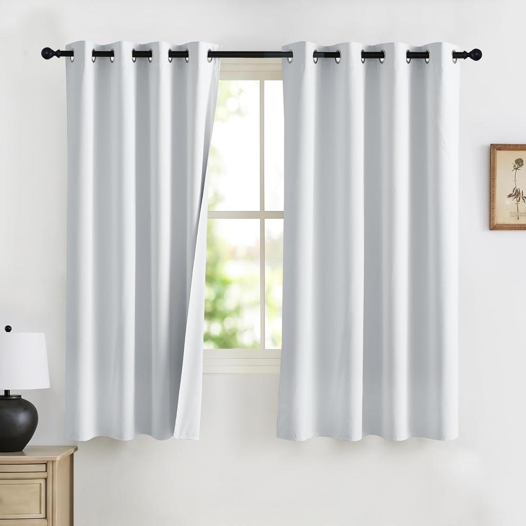 RYB HOME 100% Blackout Curtains 63 inches Length, Thermal Insulated Total Room Darkening Noise Reducing Curtains for Bedroom Kitchen Bathroom, 52 inches Wide by 63 inches Long, White