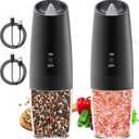 Electric Salt and Pepper Grinder Set Rechargeable Gravity Pepper and Salt Mill Grinder Set Type-C Fast Charging, Adjustable Coarseness, Large Capacity with LED Light (Black-2pcs)