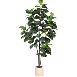 LYERSE 6ft Fiddle Leaf Fig Tree Artificial - Faux Fiddle Leaf Fig Tree with White Planter - Fig Tree Artificial with Lifelike Leaves for House Office Living Room Indoor Home Decor