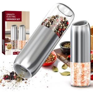 Electric Gravity Salt and Pepper Grinder Set Automatic Battery Powered Pepper Mill Shakers Kitchen Essentials Adjustable Larger Capacity With Led Practical Gifts For Housewarming Women Spice Grinder