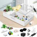 GOZILLA Large Turtle Tank Kit+Water Pump, Acrylic Turtle Tank Starter Kit with Adjustable 5W Water Pump and Two Shower Heads, Multi-Functional Area for Small/Medium Turtles(Large-White Kit)