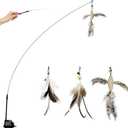Cat Wand Toys with Suction Cup, Interactive Bird Simulation Cat Toy Set,Cat Teaser Cat Toys,Flexible Steel Wire and 3Pcs Replacement Feather Refills with Bells. (Suction Toy Set (3 Refills)