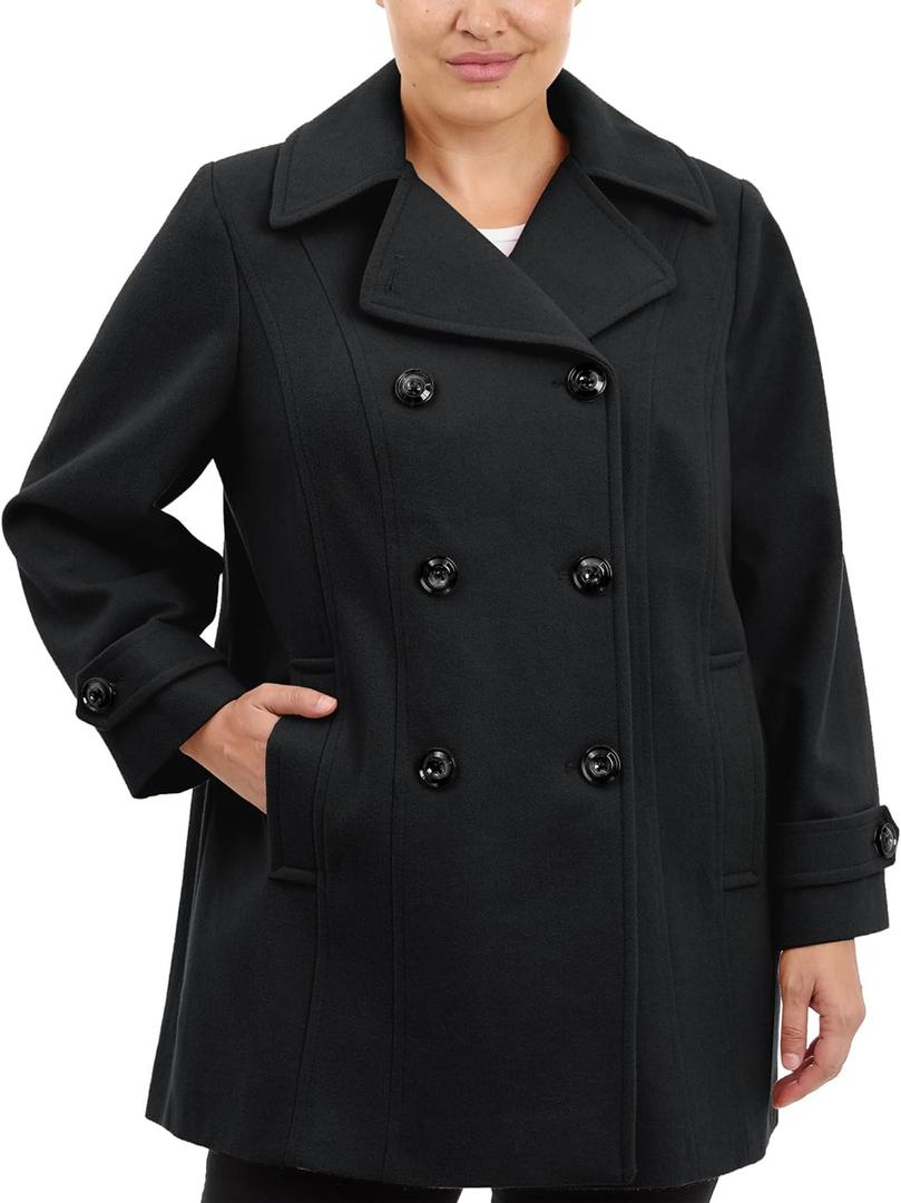 Anne Klein Women's Classic Double Breasted Wool Coat (1X, Black)