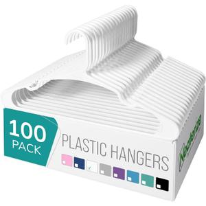 NEATERIZE Clothes Hangers Plastic 100 Pack for Adults - Plastic Hangers, The Perfect Coat Hanger and Space Saving Clothes Hangers for Closet - White Hangers