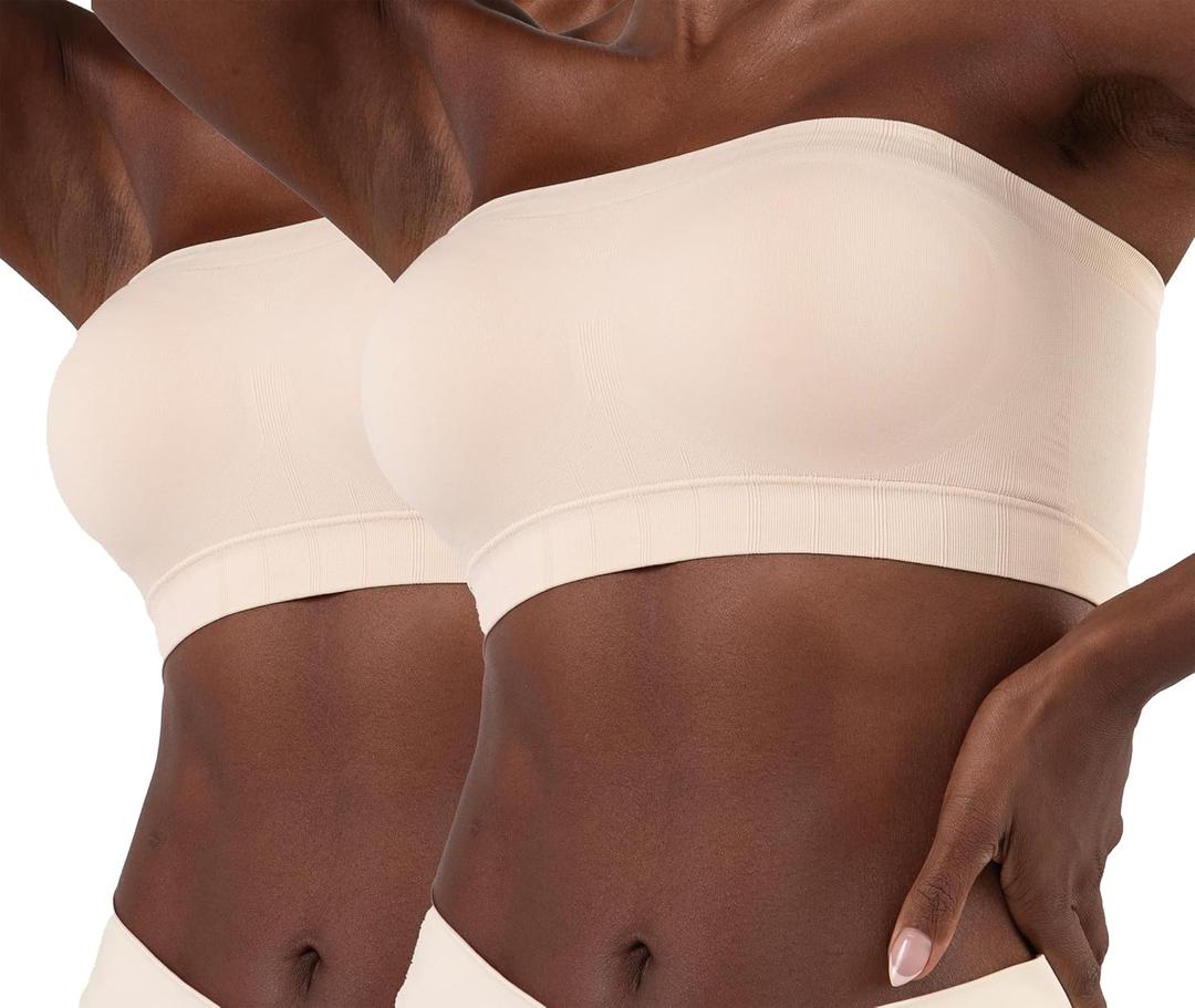 SHAPERMINT Strapless Bra - Bandeau top, Strapless Bras for Women, Plus Size Lingerie for Women, Free Clear Bra Straps (XL: 38DD/EDDD/F, 40CDD/E, 42C, Beige 2 Pack)