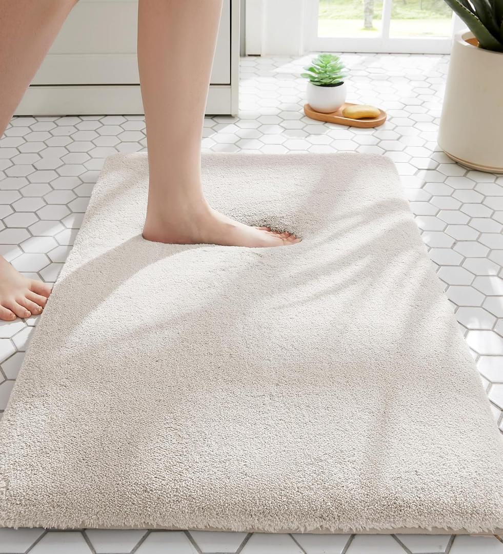 MINIDEAR Bathroom Rugs 32x20 Beige - Thick Memory Foam Bath Mat, Ultra Soft & Plush Fluffy, Non-Slip, Quick Dry, Absorbent Washable Floor Microfiber Mat for Tub, Home Decor Accessories