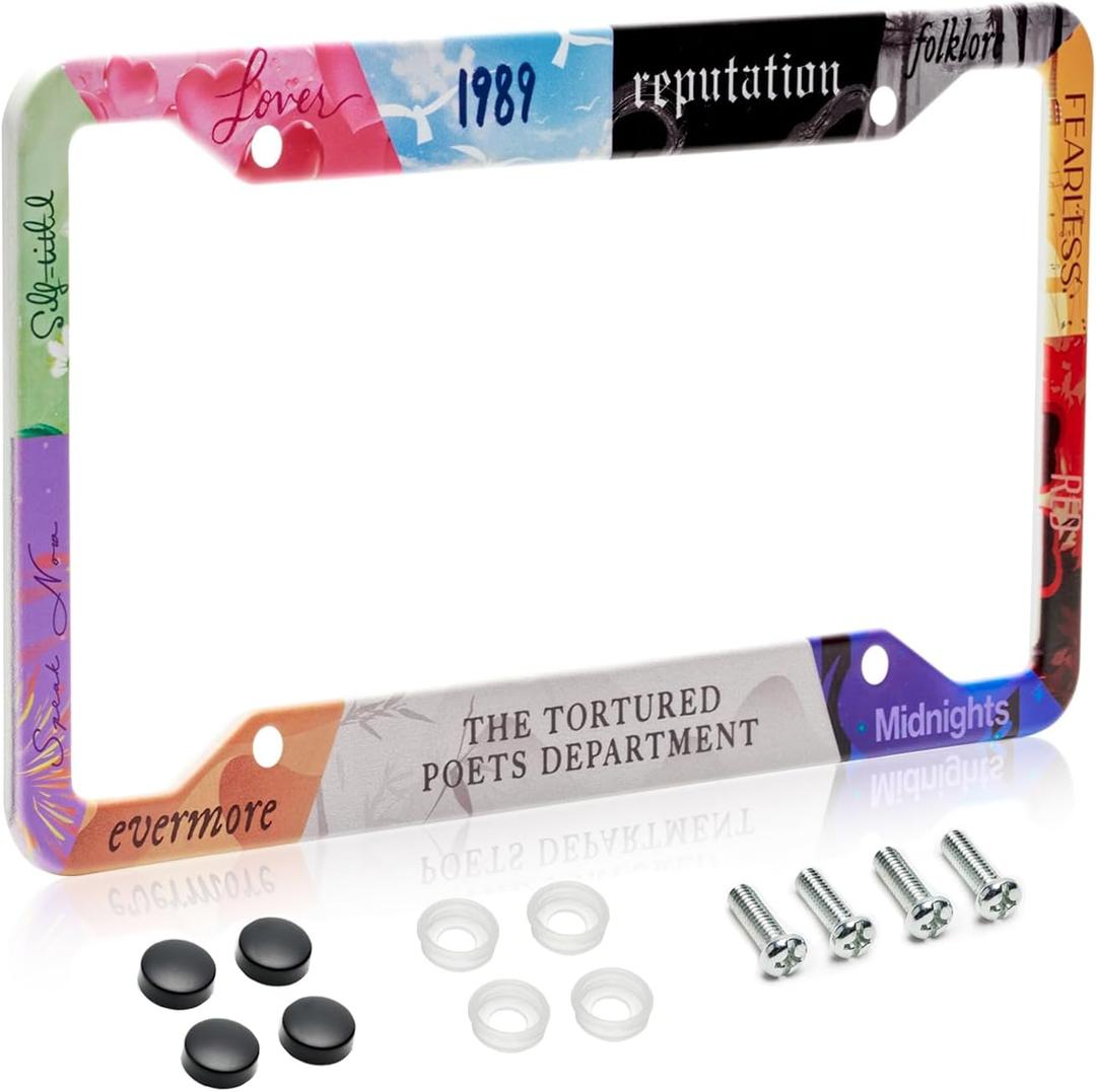License Plate Frame for Car, Taylors Version Style Car Plate Frame with Screws for Standard Us Canada License Plate Holder, Stainless Steel Car Accessories 12x6 Inch (Color)