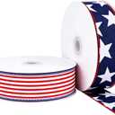 Songye 2 Rolls 20 Yards Patriotic Wired Ribbon, 2.5" Red White Blue Star & Stripe USA Ribbon for 4th of July Independence Day, Memorial Day, Veterans Day Wreath DIY Crafts Holiday Decor