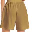 Women's Lounge Athletic Shorts with Pockets, 6.1" Sweat Shorts Women, Summer Casual Elastic Walking Running Shorts (Brown, L)