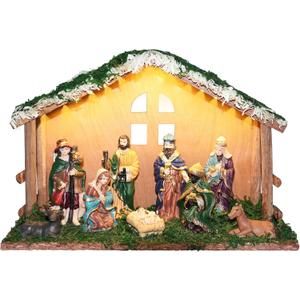 Lighted Christmas Nativity Set, Nativity Sets for Indoor with Wooden Stable, Nativity Scene Set & Figures for Christmas Decorations Indoor Tabletop Decorations