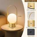 Cordless Portable Table Lamp, Gold 2600mAh Rechargeable Battery Operated Lamp, Stepless Dimming Touch Light, Small Bedside Nightstand Light for Bedroom Living Room Shelf Decor
