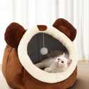 Lcybem Cat Beds for Indoor Cats - Cat Bed Cave with Removable Washable Cushioned Pillow, Soft Plush Premium Cotton No Deformation Pet Bed, Roomy Bear cat House Design, Multiple Sizes-L