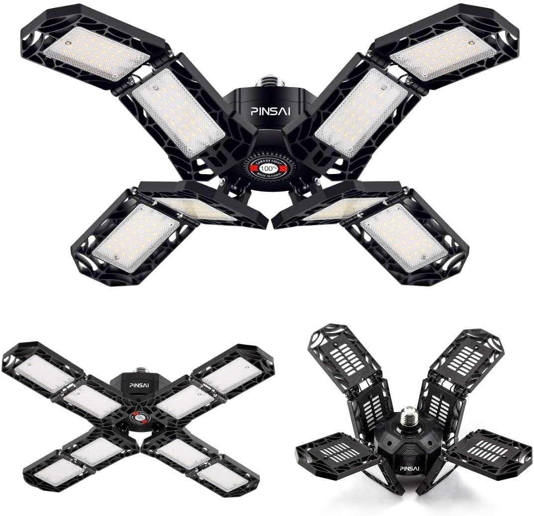 LED Garage Light,Super Bright Screw in E26/E27 Ceiling Shop Work Lamp, 200W 20000 Lumen Deformable Basement Bulb Fixture with 8 Adjustable Panels, Lighting for Workshop, Attic