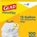 CloroxPro Glad ForceFlex 13 Gallon Tall Kitchen Drawstring Trash Bags, 100 Count (Package May Vary)