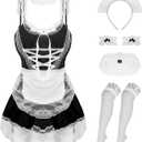 paloli Maid Cosplay Costume For Women, Classic Japanese Anime Dress With Lace Apron And Stocking Set. (Small/Medium, Black)