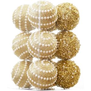 ChrisWish Gold Christmas Ball Ornaments, Christmas Ball Decorations Shatterproof Plastic Hanging Pearl Balls for Holiday Party(70mm/ 2.76", 12ct)